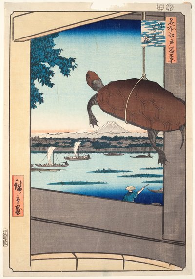 Mannen-Brücke, Fukagawa, aus der Serie Einhundert berühmte Ansichten von Edo von Utagawa Hiroshige